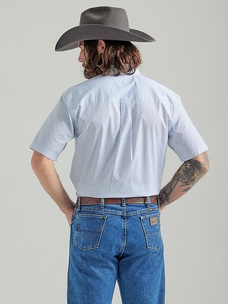 Men's George Strait Short Sleeve Button Down One Pocket Print Shirt in Baby Blue