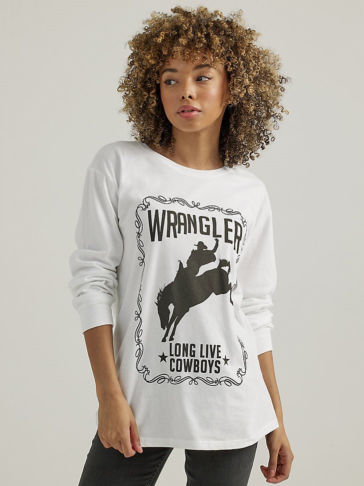 Women's Long Sleeve Vintage Rodeo Tee in Bright White