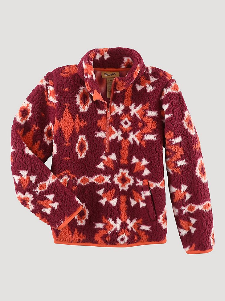 Girl's Southwest Quarter-Zip Sherpa Pullover in Burgundy