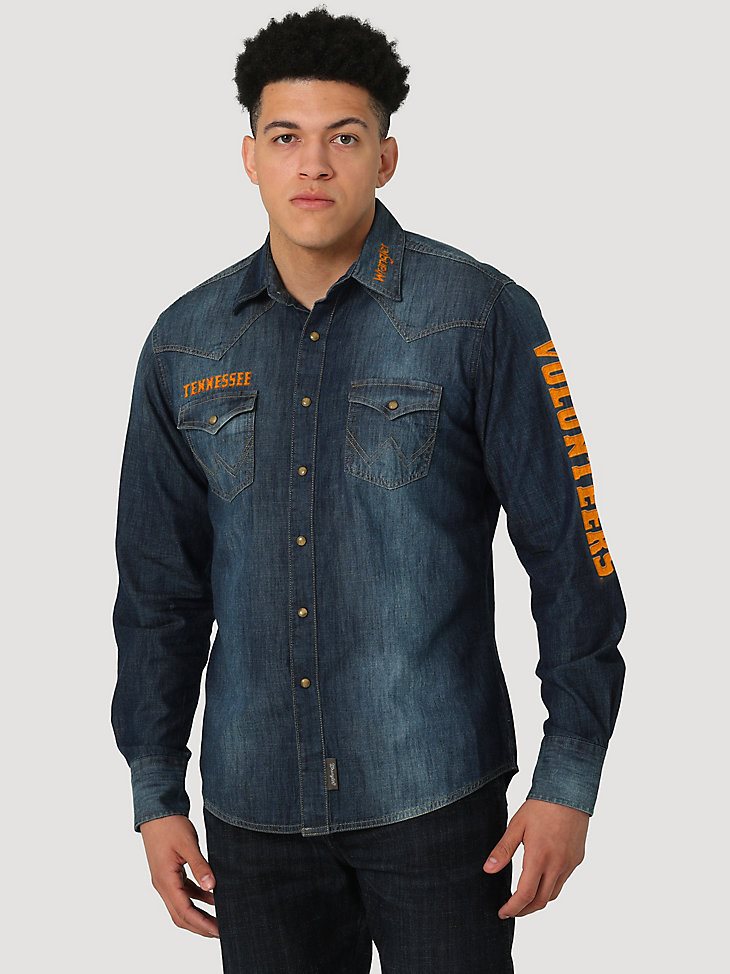 Men's Wrangler Collegiate Denim Western Snap Shirt in University of Tennessee