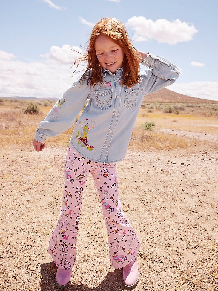 Wrangler x Barbie Girl's Trumpet Flare Jean in Pinnacle Pink