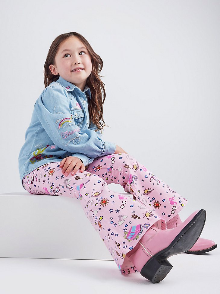 Wrangler x Barbie Girl's Trumpet Flare Jean in Pinnacle Pink