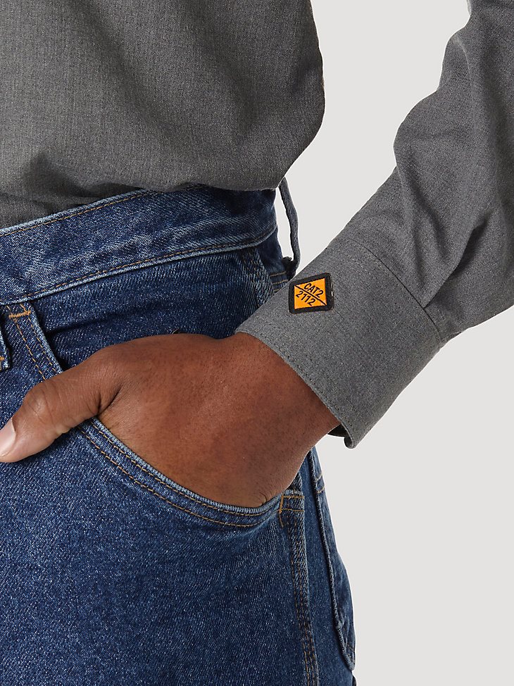 Wrangler RIGGS Workwear FR Flame Resistant Twill Solid Work Shirt in Grey