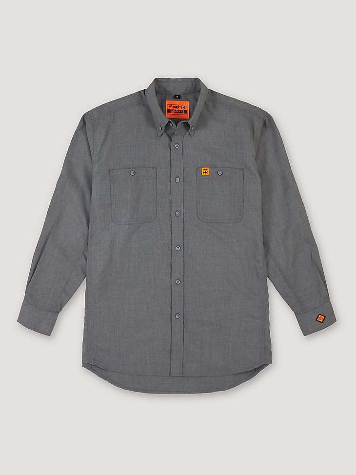 Wrangler RIGGS Workwear FR Flame Resistant Twill Solid Work Shirt in Grey
