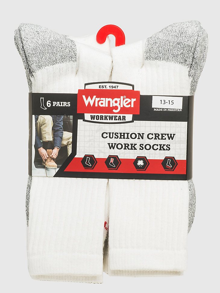 Men's Wrangler Performance Crew Work Socks (6-Pack) in White