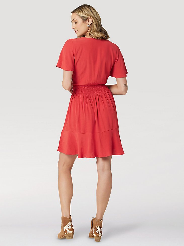 Women's Wrangler Retro Flutter Hem Snap Front Dress in Red