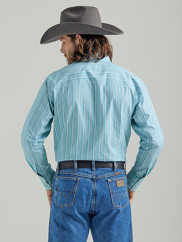 Men's George Strait Troubadour Long Sleeve Western Snap Print Shirt in Teal Blue