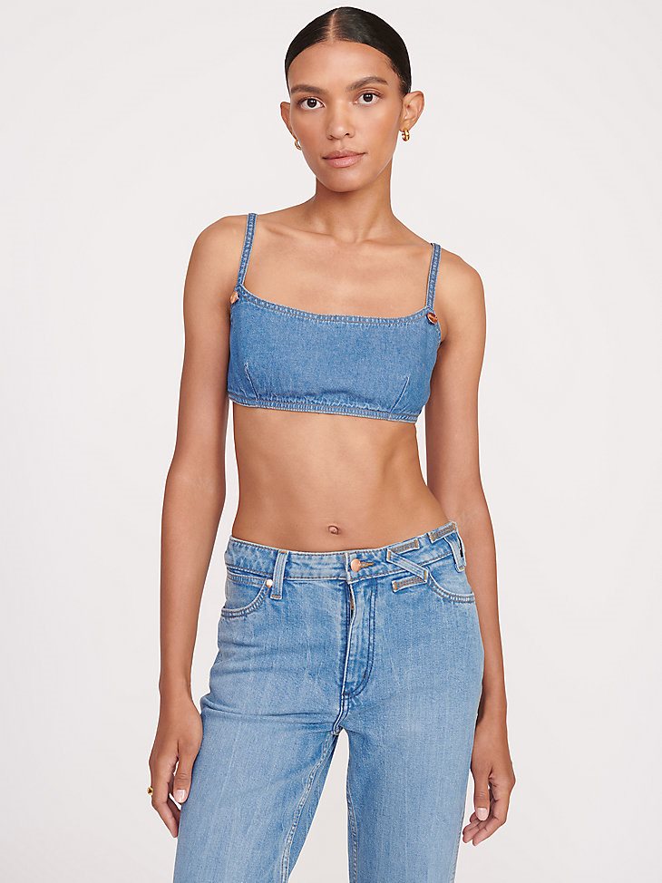 Wrangler + STAUD The Jean Bikini Top in Mid Blue