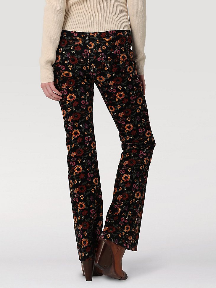 Women's Fierce Flare Floral Print Jean in Black Cord