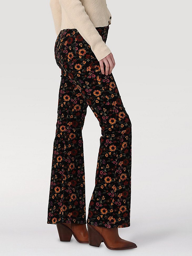 Women's Fierce Flare Floral Print Jean in Black Cord