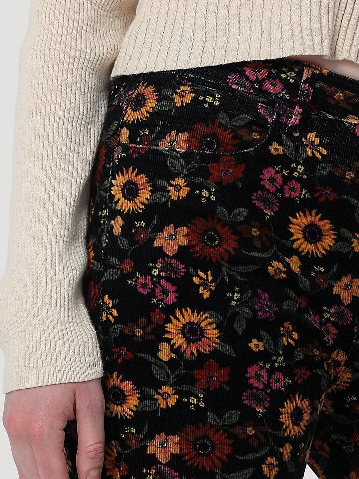 Women's Fierce Flare Floral Print Jean in Black Cord