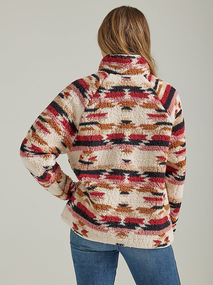 Women's Wrangler Retro Printed Sherpa Snap Jacket in Antique White