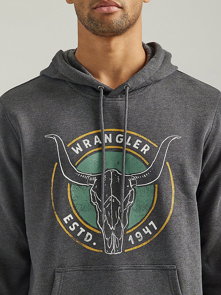 Men's Wrangler Front Animal Logo Pullover Hoodie in Caviar Heather