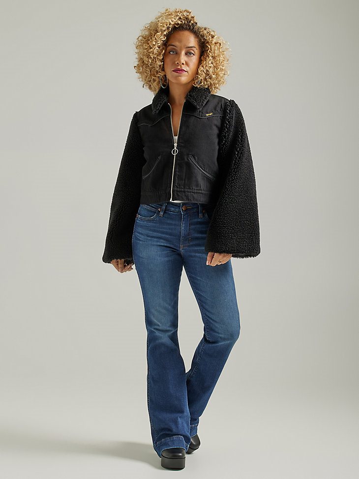 Women's Wrangler Retro Denim Contrast Sleeve Jacket in Black