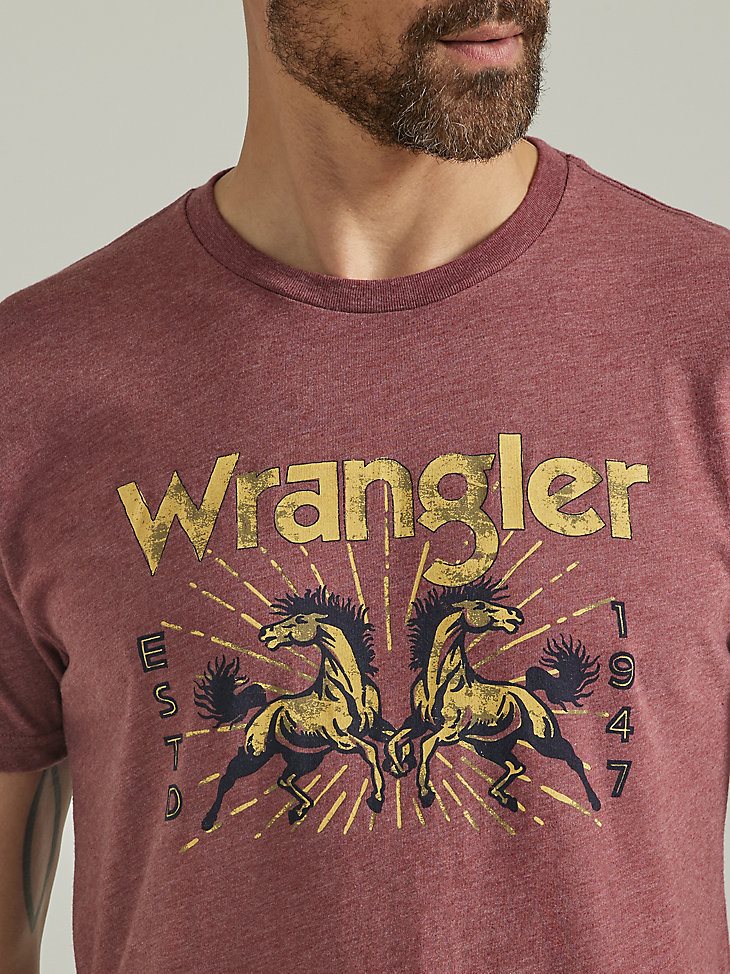 Men's 1947 Wrangler Horses T-Shirt in Burgundy Heather