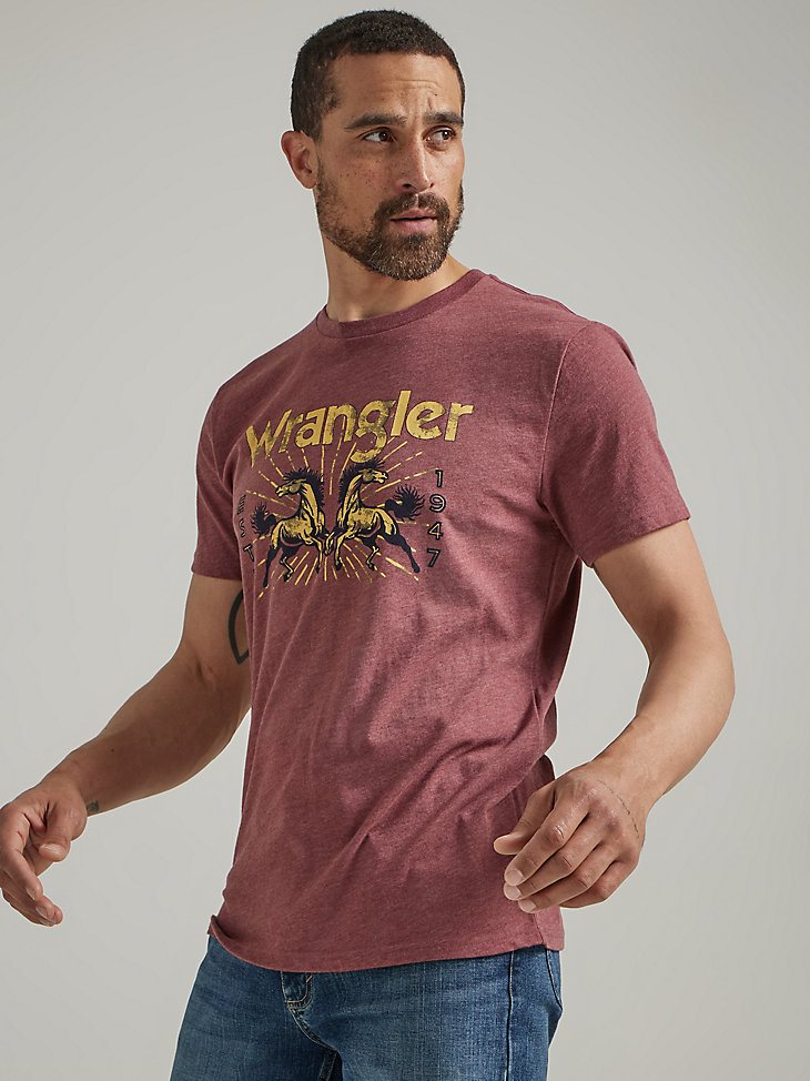 Men's 1947 Wrangler Horses T-Shirt in Burgundy Heather