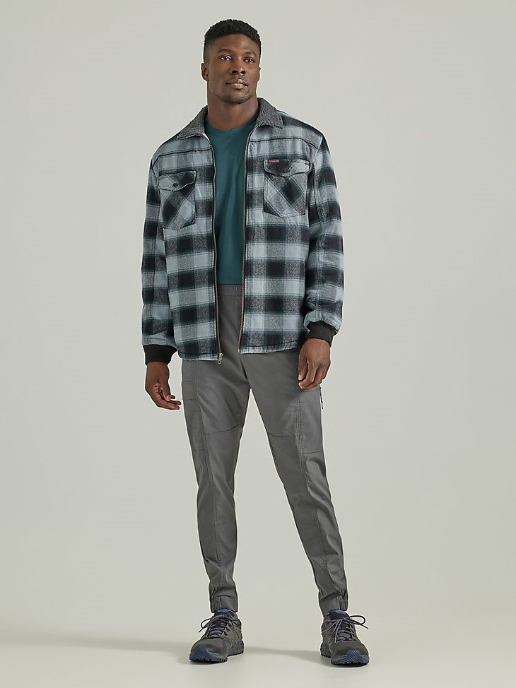 ATG by Wrangler Men's Sherpa Lined Flannel Shirt Jacket in Smoke