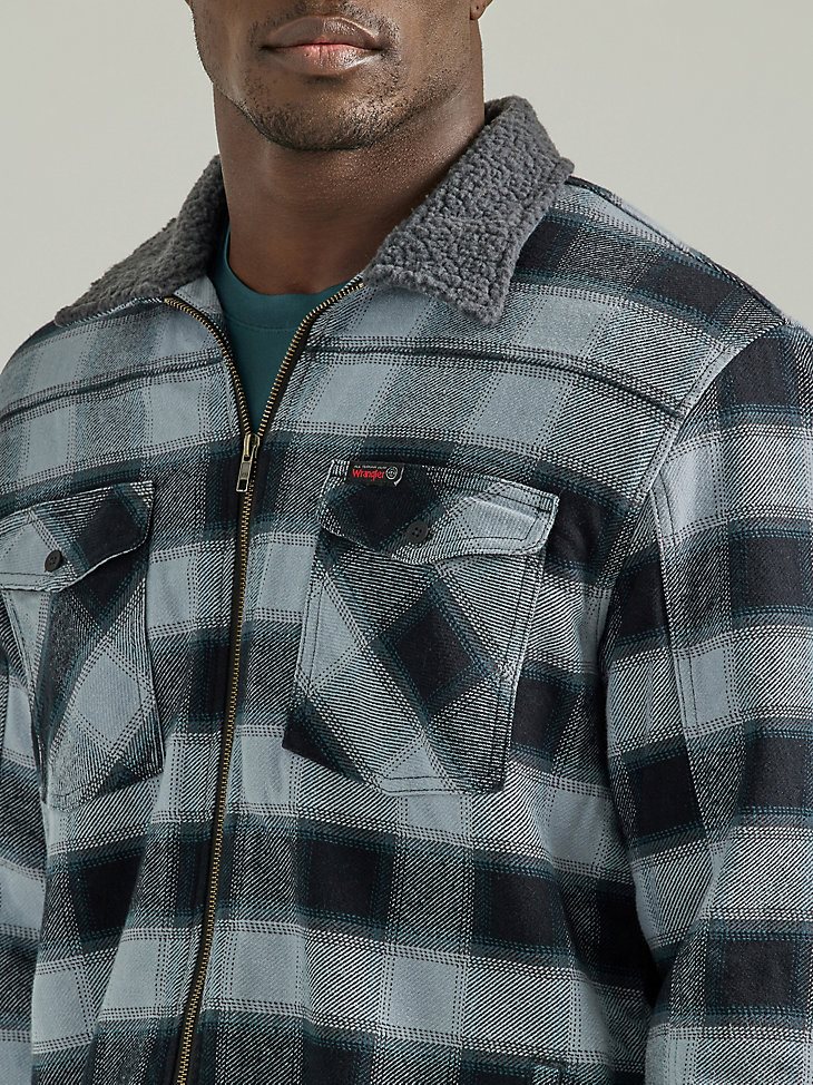 ATG by Wrangler Men's Sherpa Lined Flannel Shirt Jacket in Smoke