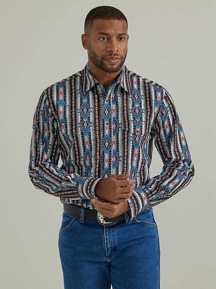 Men's Checotah Long Sleeve Western Snap Printed Shirt in Adobe Black