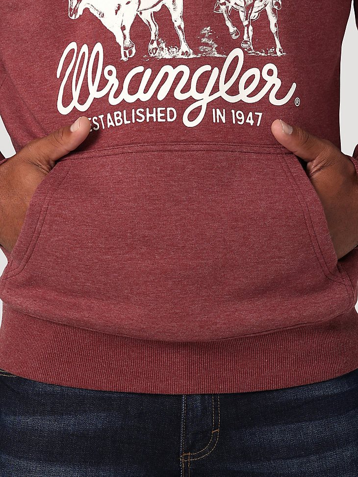 Men's Wrangler Long Live Cowboys Pullover Hoodie in Burgundy Heather
