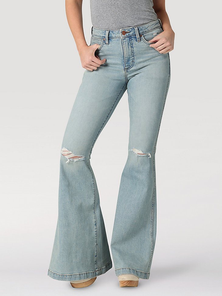 Women's Wrangler Retro Premium High Rise Destructed Trumpet Flare Jean in Aubrey