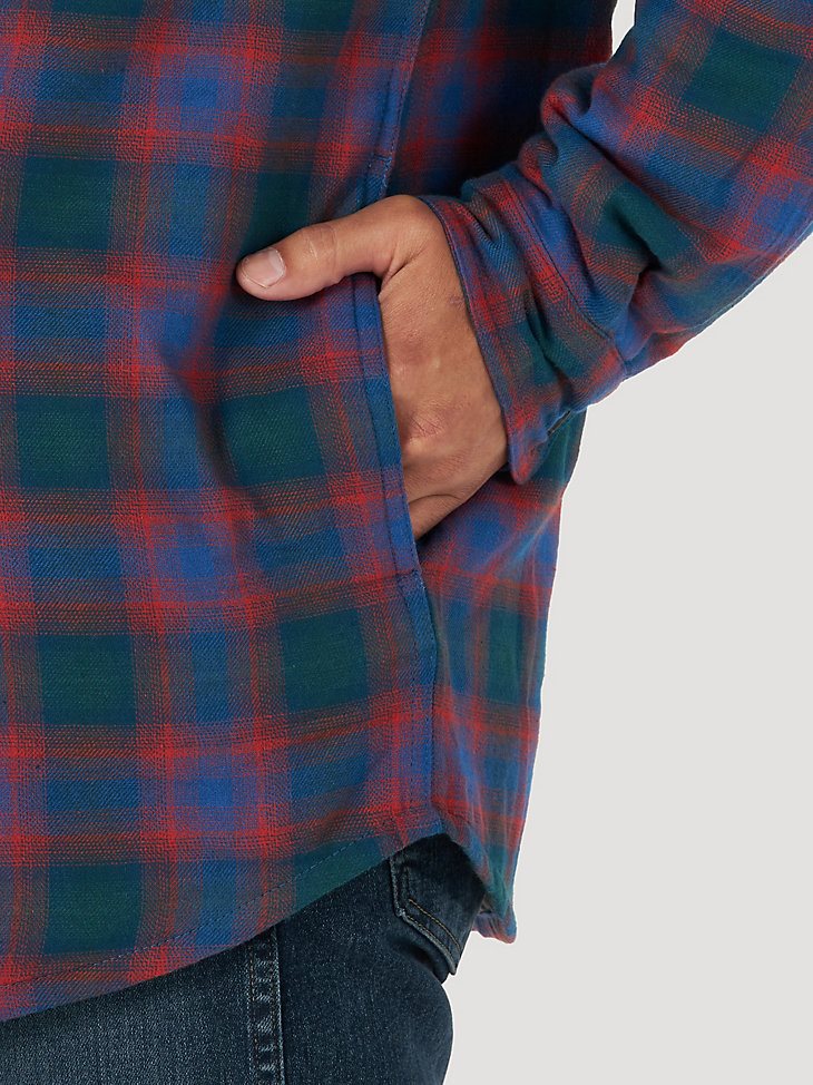 Men's Wrangler Authentics Quilted Flannel Shirt Jacket in Blue/Red