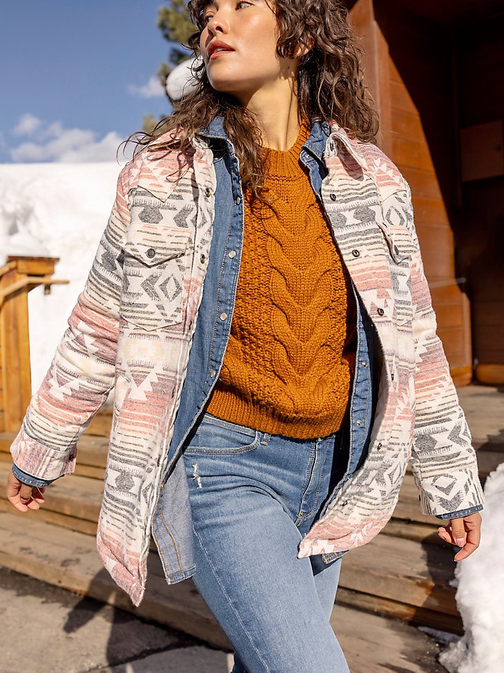 Women's Wrangler Southwestern Print Shacket in Dusk Rose