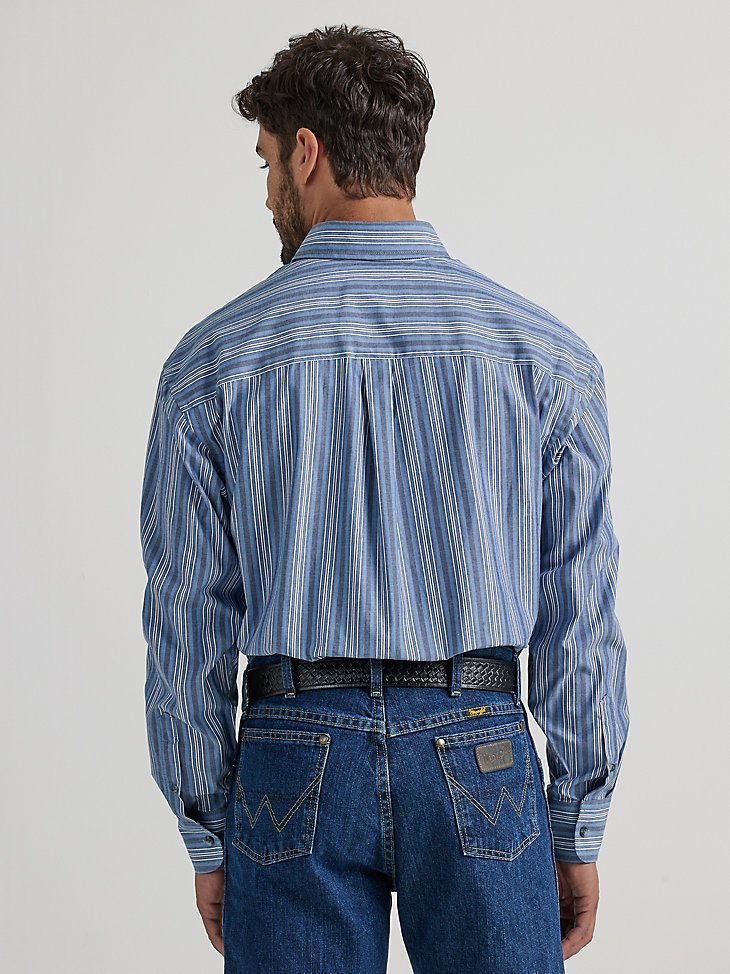 Wrangler George Strait Long Sleeve Button Down One Pocket Shirt in Periwinkle Stripe