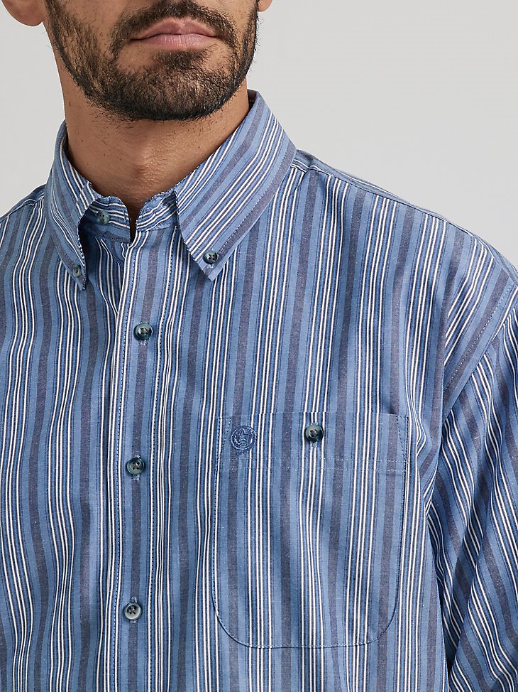 Wrangler George Strait Long Sleeve Button Down One Pocket Shirt in Periwinkle Stripe