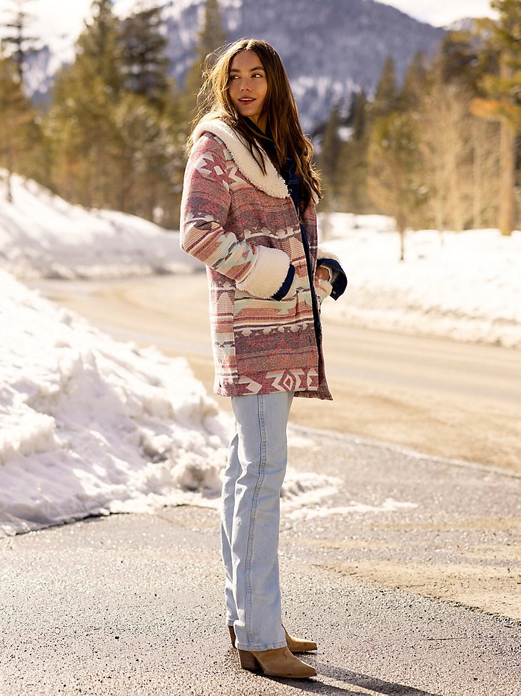 Women's Wrangler Sherpa Shawl Collar Coat in Rosa Pink
