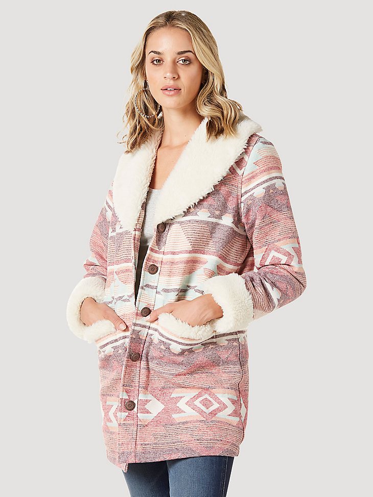 Women's Wrangler Sherpa Shawl Collar Coat in Rosa Pink