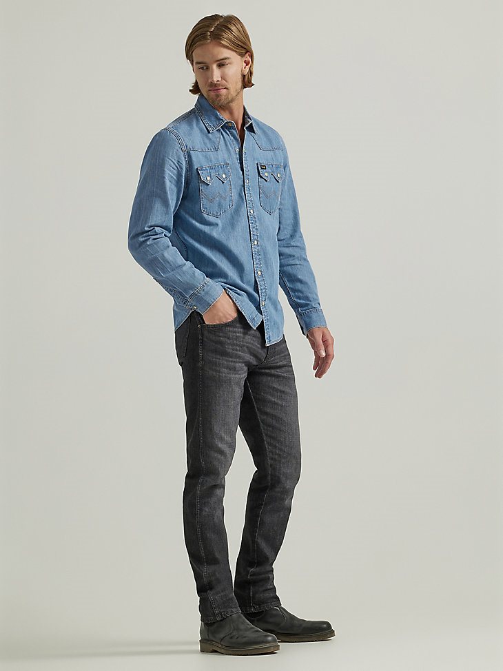 Men's Denim Western Snap Shirt in Light Wash