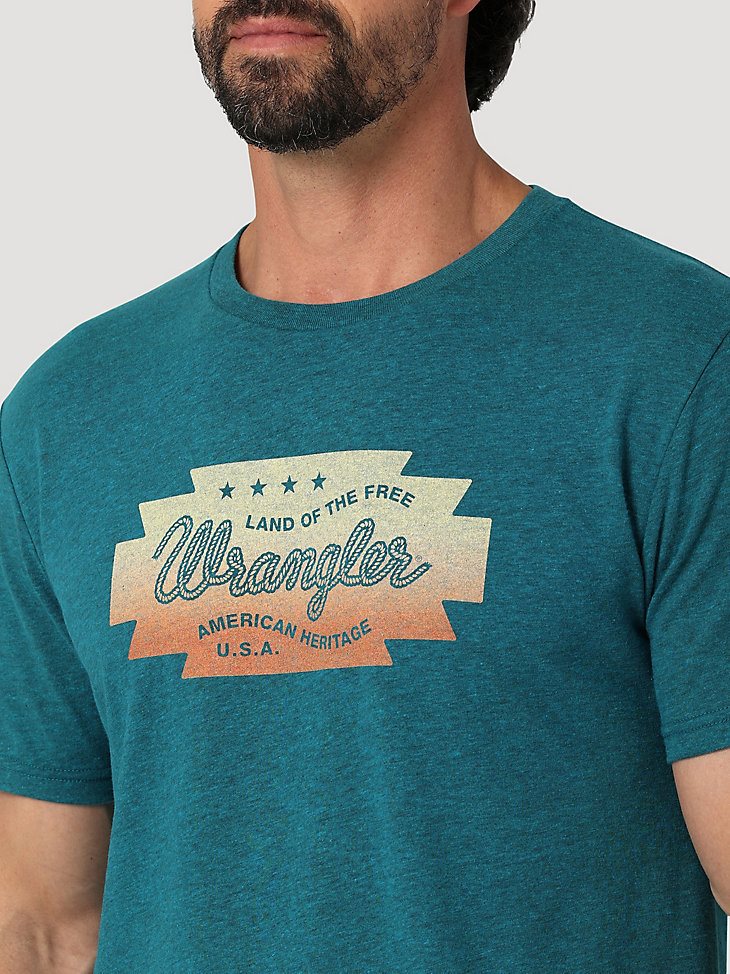 Men's Wrangler Southwestern Emblem Graphic T-Shirt in Cyan Pepper Heather