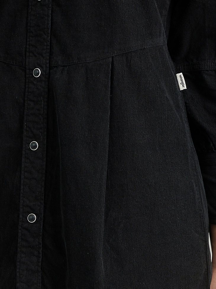 Women's Balloon Sleeve Corduroy Dress in Black