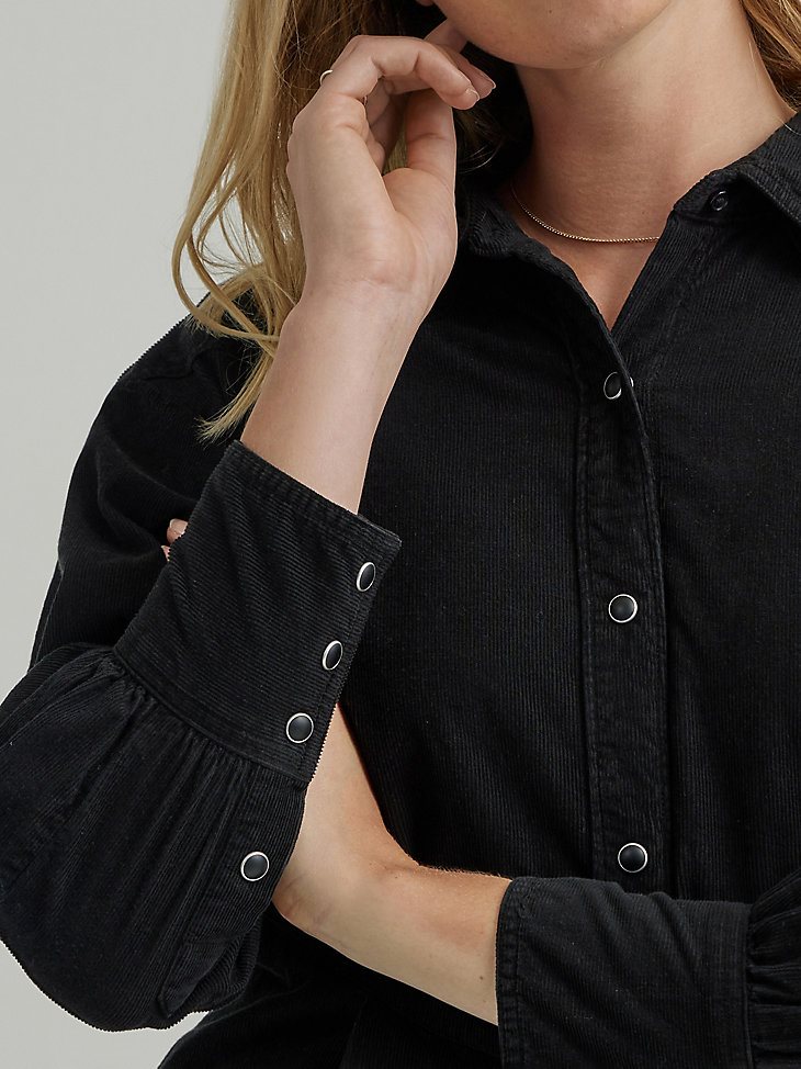 Women's Balloon Sleeve Corduroy Dress in Black