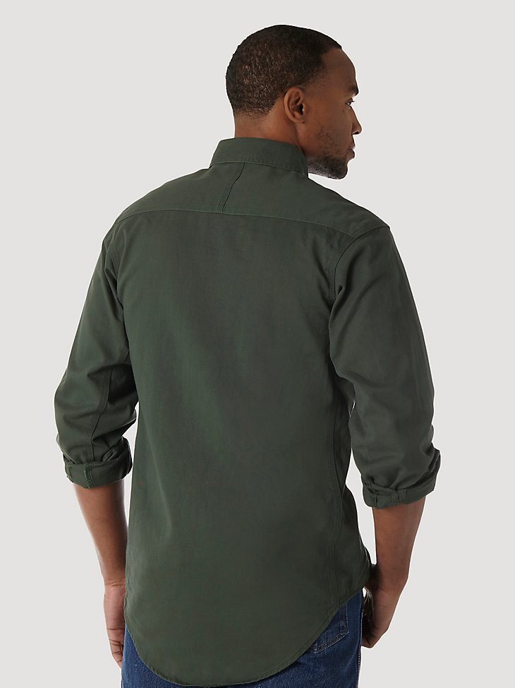 Wrangler RIGGS Workwear Long Sleeve Button Down Solid Twill Work Shirt in Forest Green