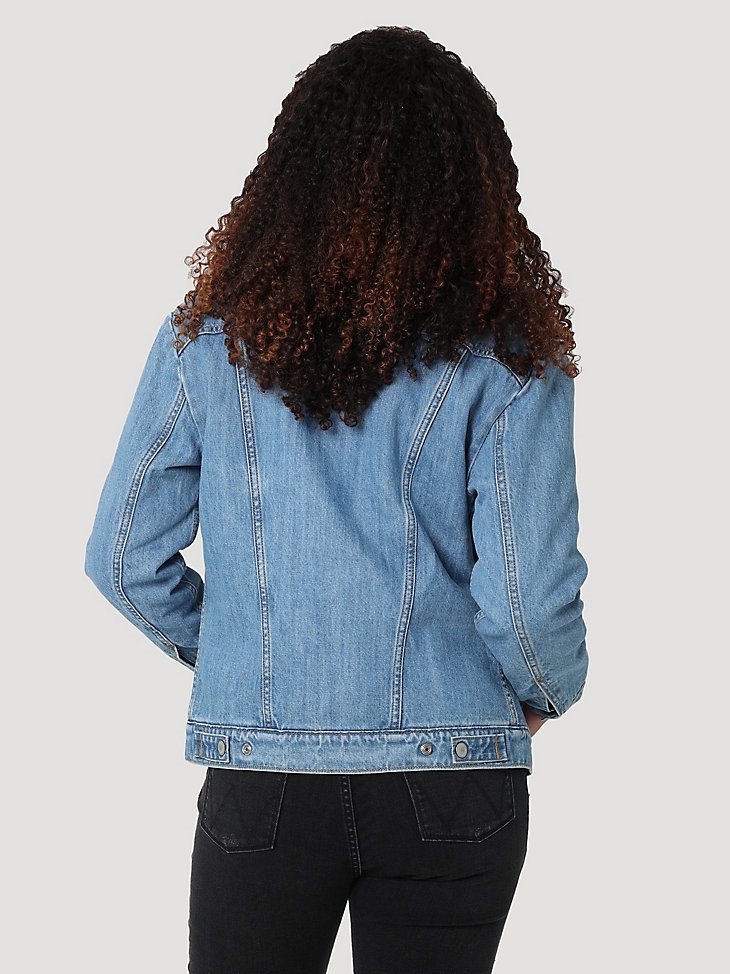 Women's Wrangler Denim Memory Maker Sherpa Jacket in Light Wash