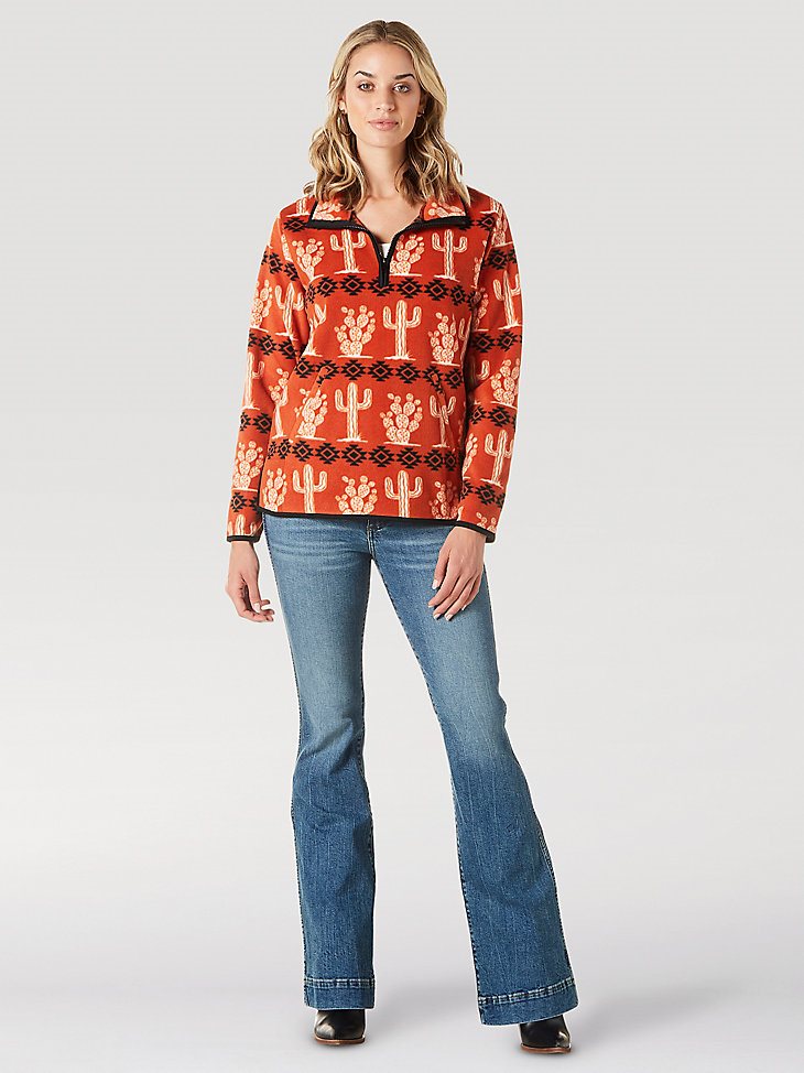 Women's Wrangler Allover Cactus Quarter-Zip Fleece Pullover in Cinnabar