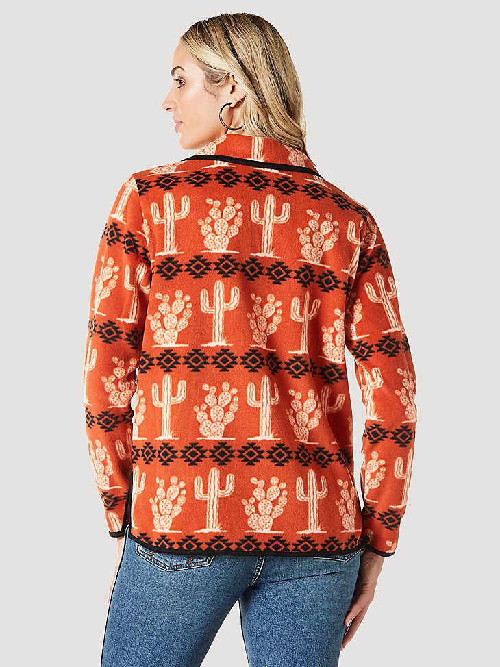Women's Wrangler Allover Cactus Quarter-Zip Fleece Pullover in Cinnabar