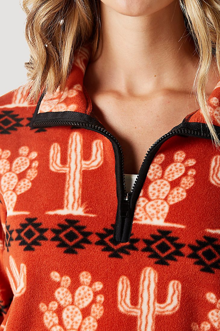 Women's Wrangler Allover Cactus Quarter-Zip Fleece Pullover in Cinnabar