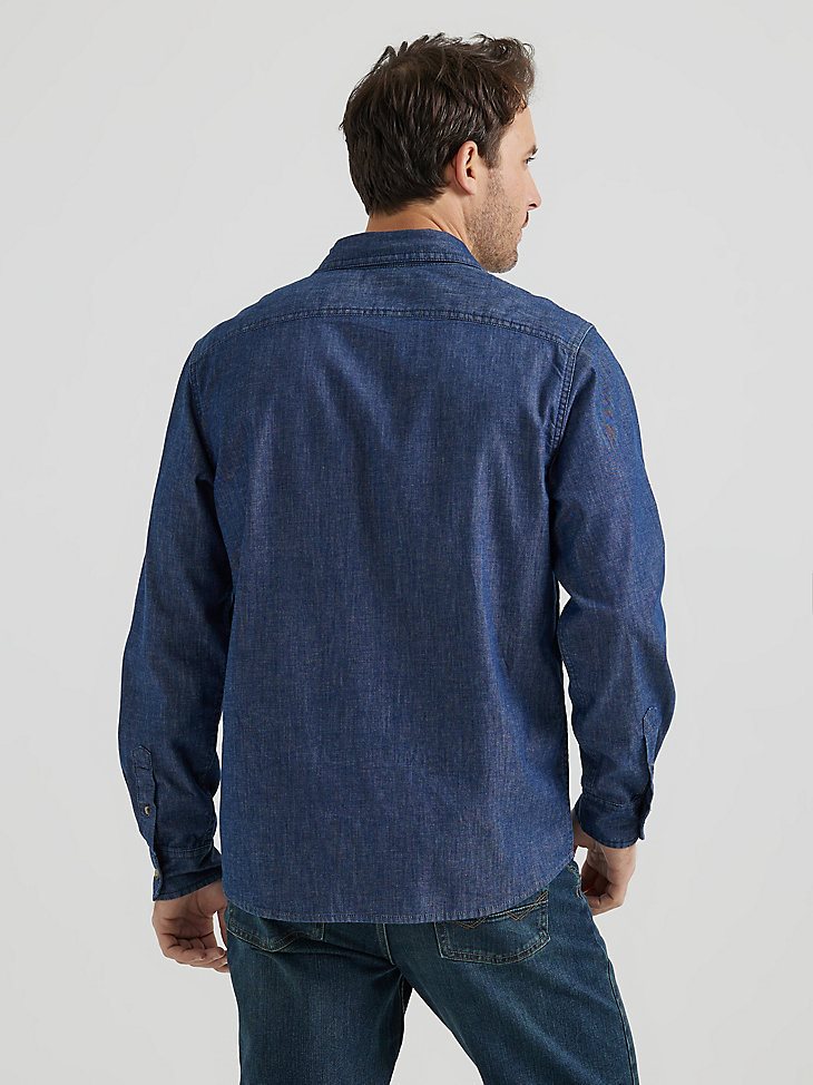 Men’s Wrangler Long Sleeve Twill/Denim Shirt in Rinse
