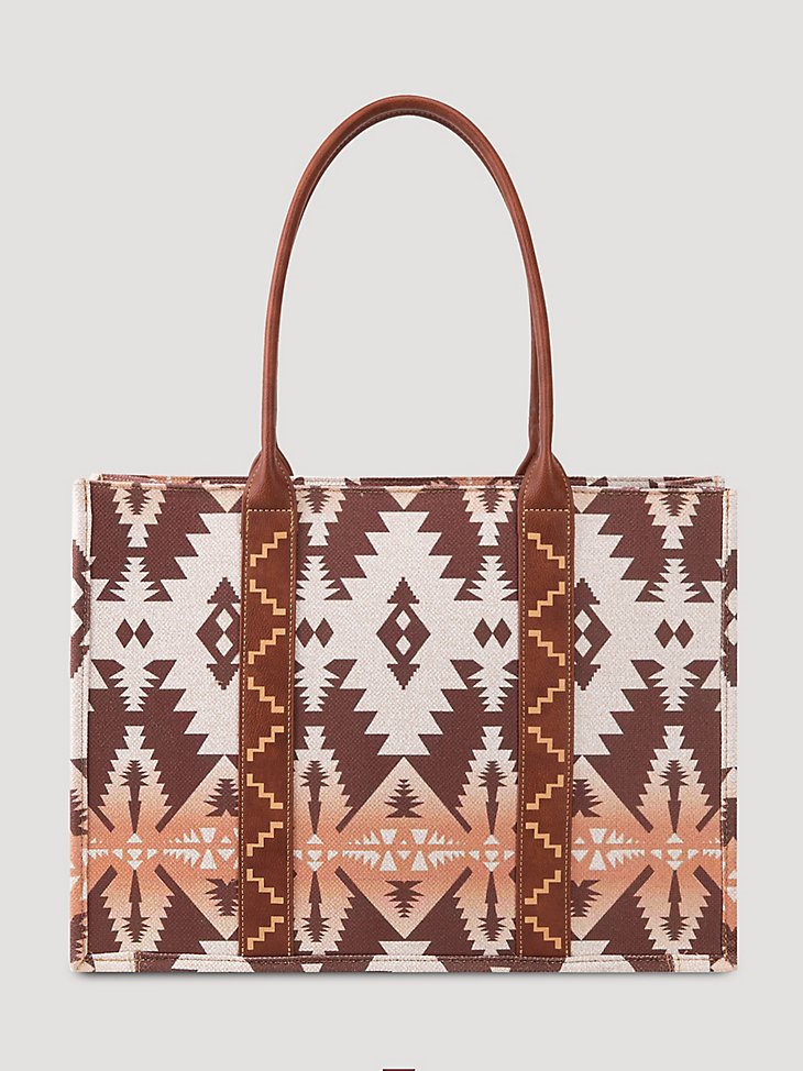 Southwestern Print Canvas Wide Tote in Light Coffee