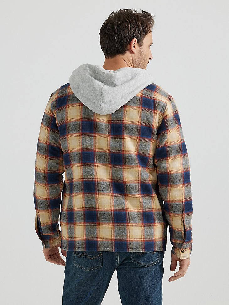 Men's Heavyweight Quilted Hooded Shirt Jacket in Curry Orange