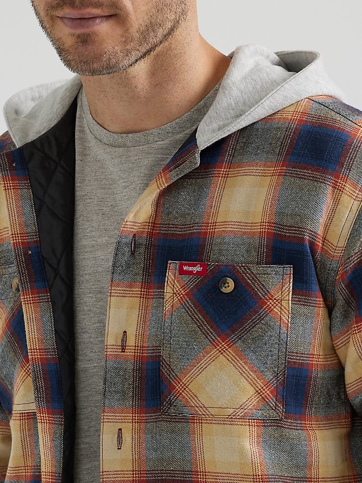 Men's Heavyweight Quilted Hooded Shirt Jacket in Curry Orange