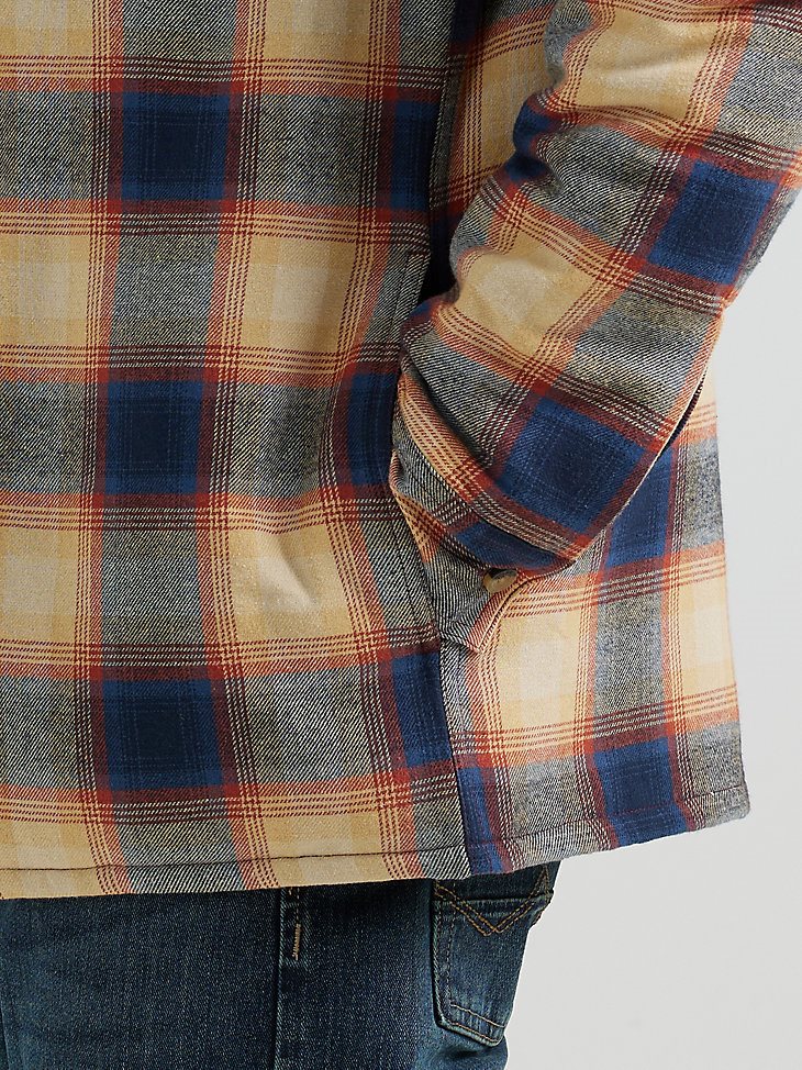 Men's Heavyweight Quilted Hooded Shirt Jacket in Curry Orange