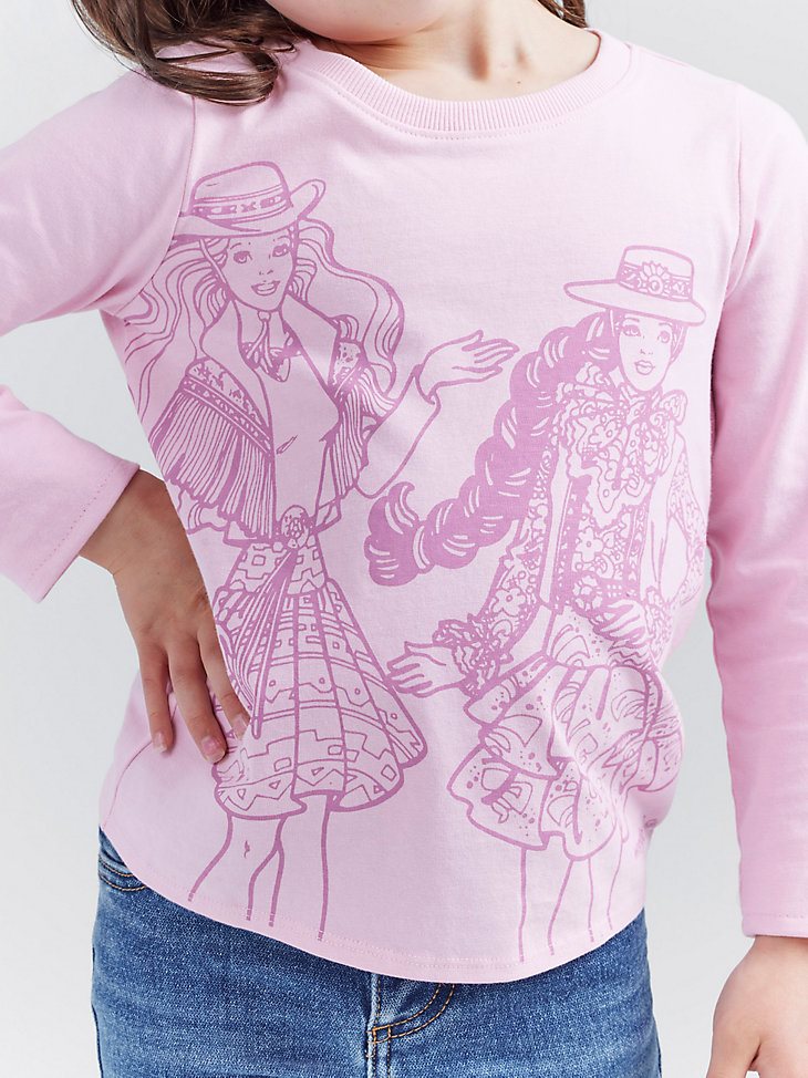 Wrangler x Barbie Girl's Graphic Long Sleeve Tee in Orchid Pink