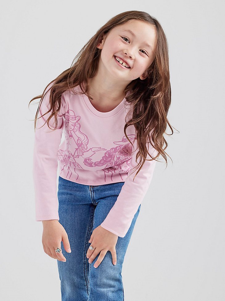 Wrangler x Barbie Girl's Graphic Long Sleeve Tee in Orchid Pink