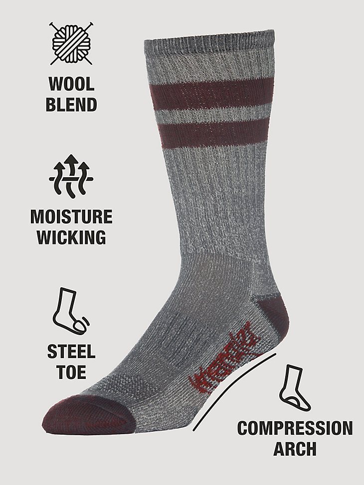 Men's Wool Stripe Work Socks (3-pack) in Burgundy