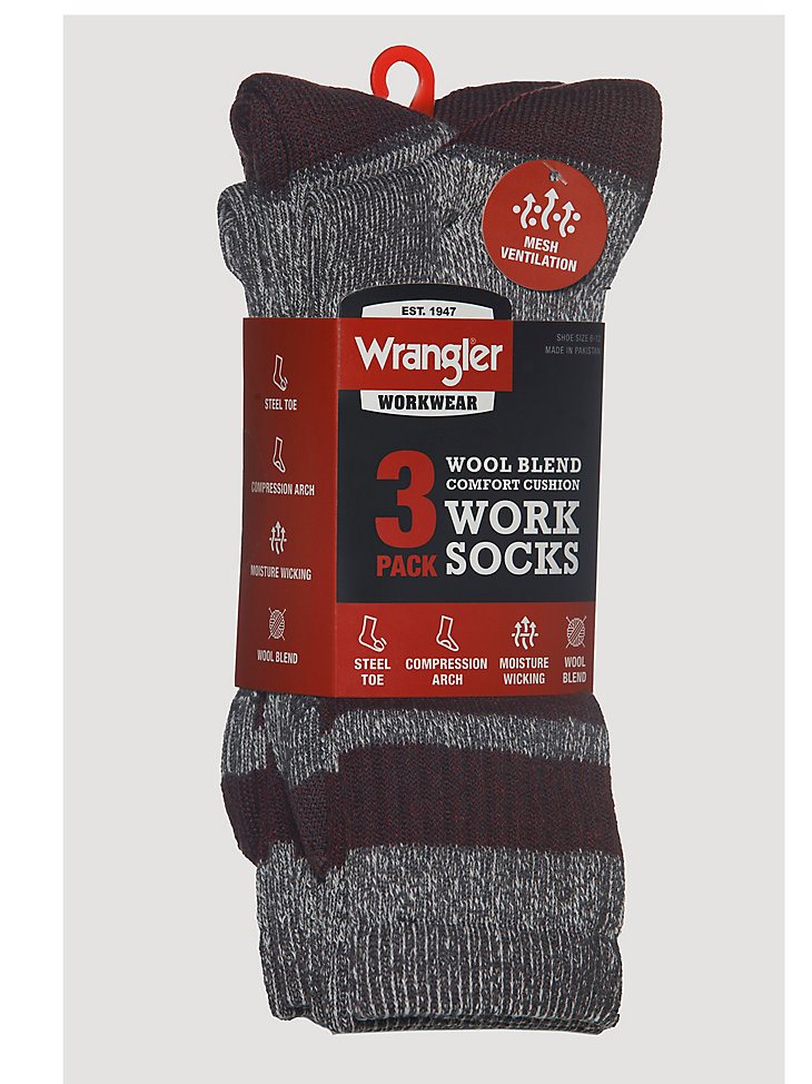 Men's Wool Stripe Work Socks (3-pack) in Burgundy