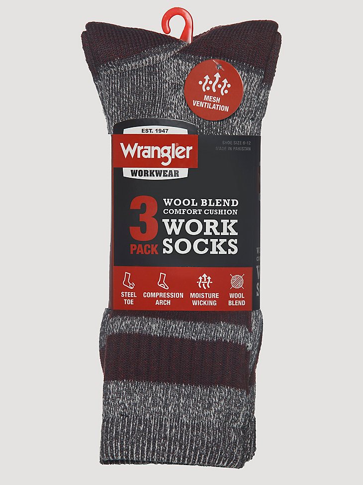 Men's Wool Stripe Work Socks (3-pack) in Burgundy
